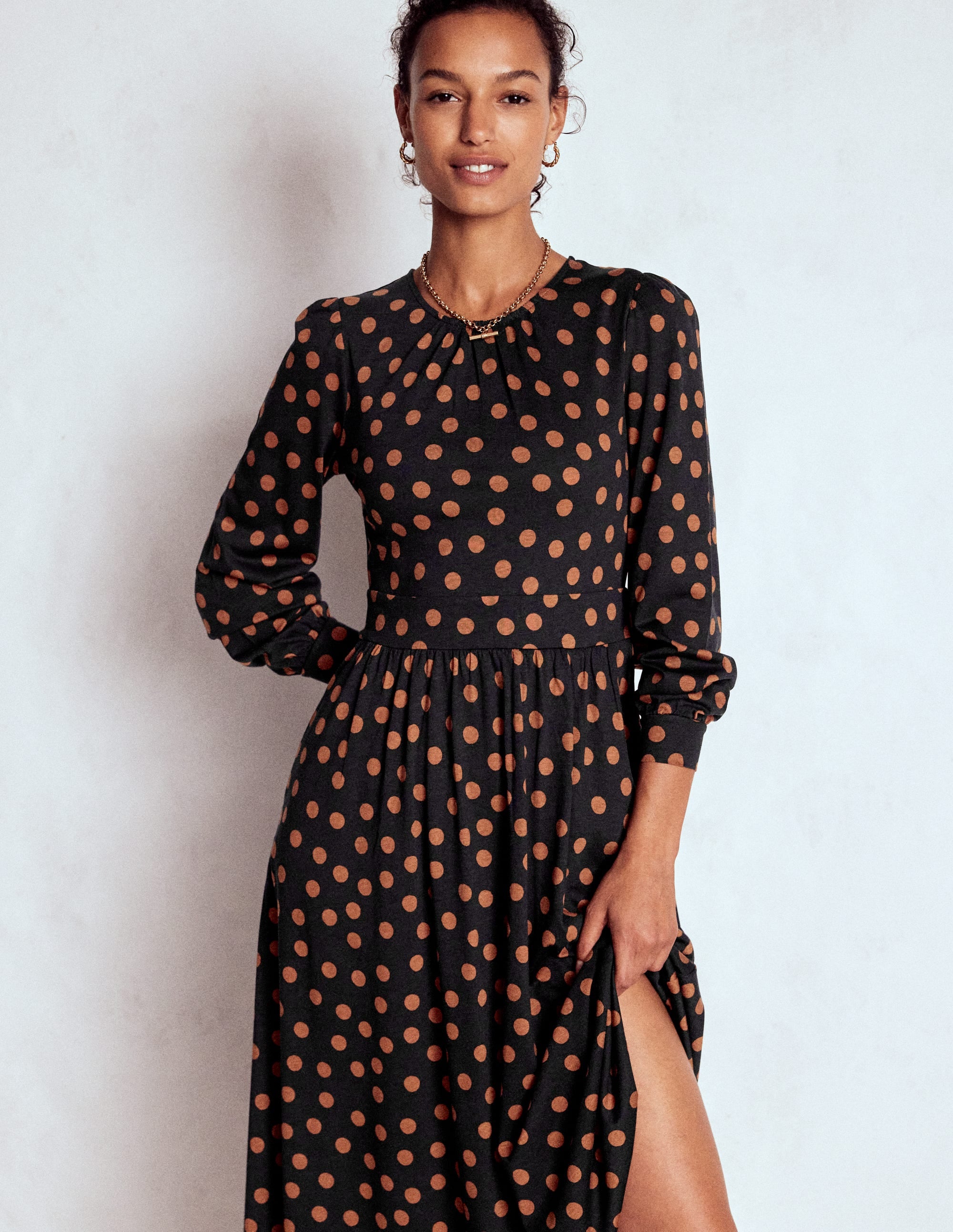 Alexandra Jersey Midi Dress-Black, Tortoise Shell Dot - Image 5