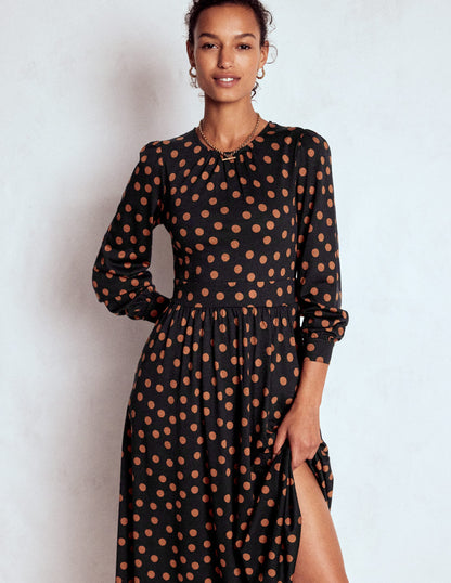 Alexandra Jersey Midi Dress-Black, Tortoise Shell Dot-5