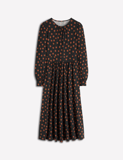 Alexandra Jersey Midi Dress-Black, Tortoise Shell Dot-6