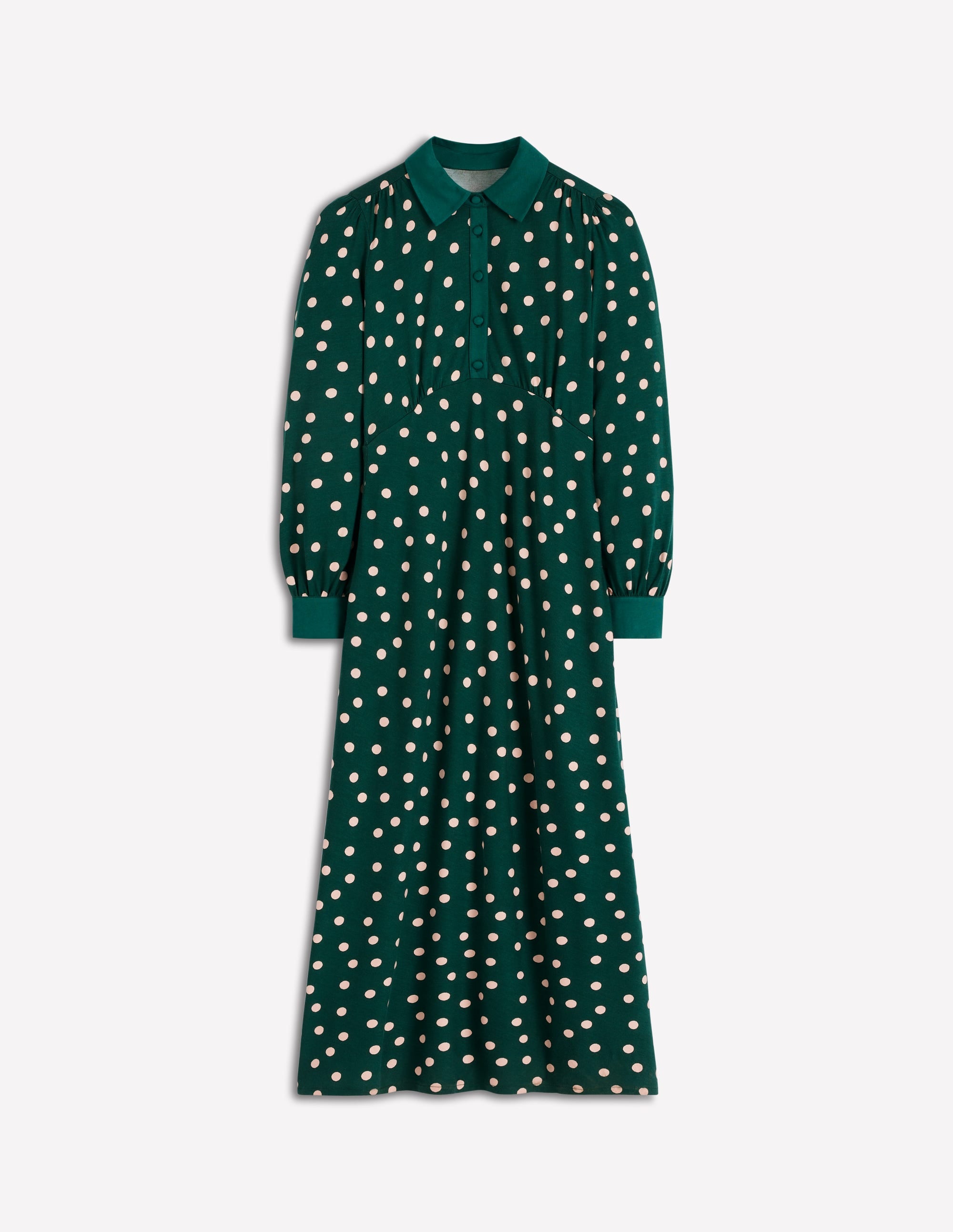 Empire Waistline Shirt Dress-Emerald Night, Painted Dot - Image 7