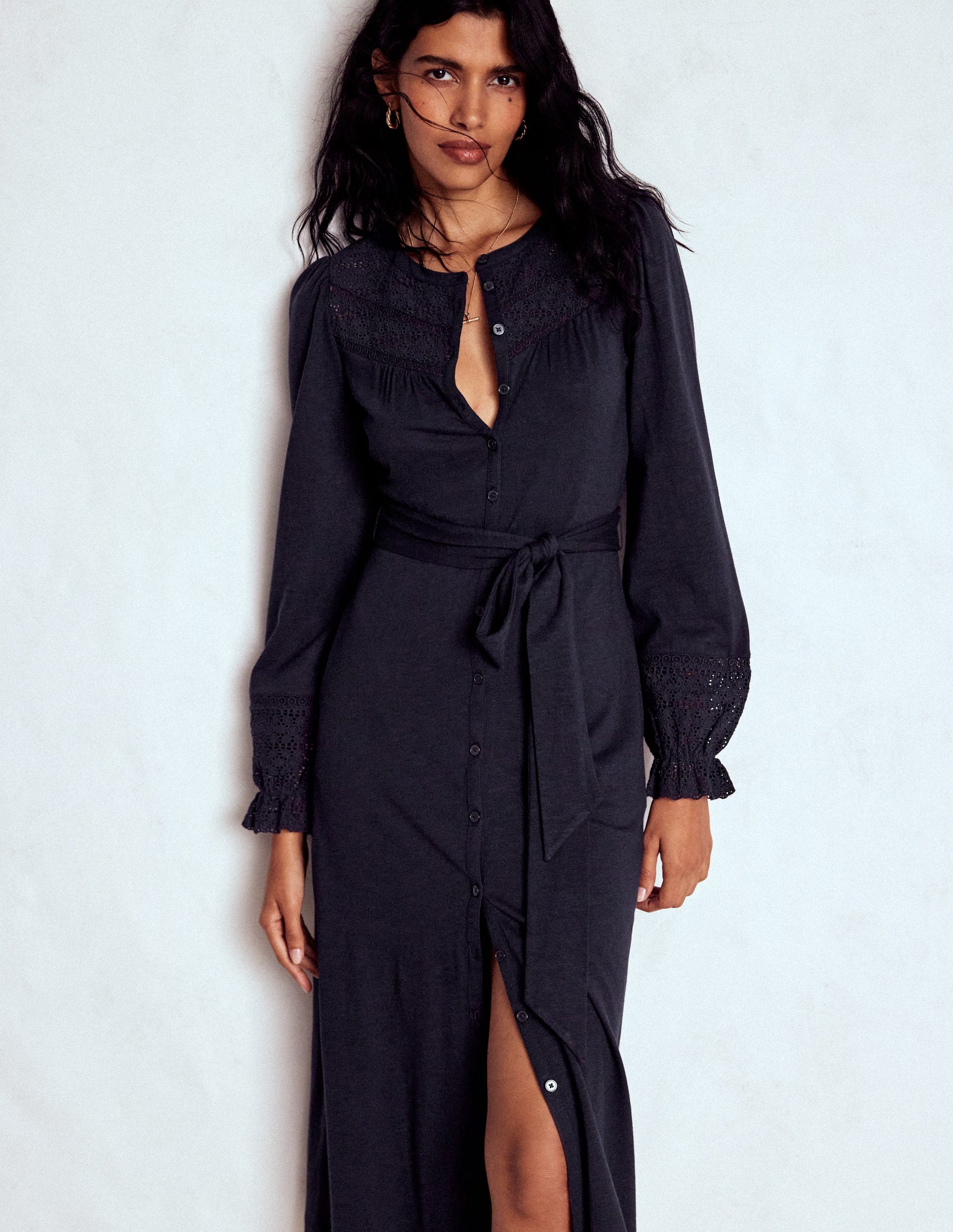 Pippa Broderie Jersey Dress-Navy-1