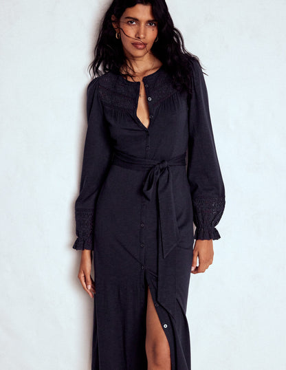 Pippa Broderie Jersey Dress-Navy-1