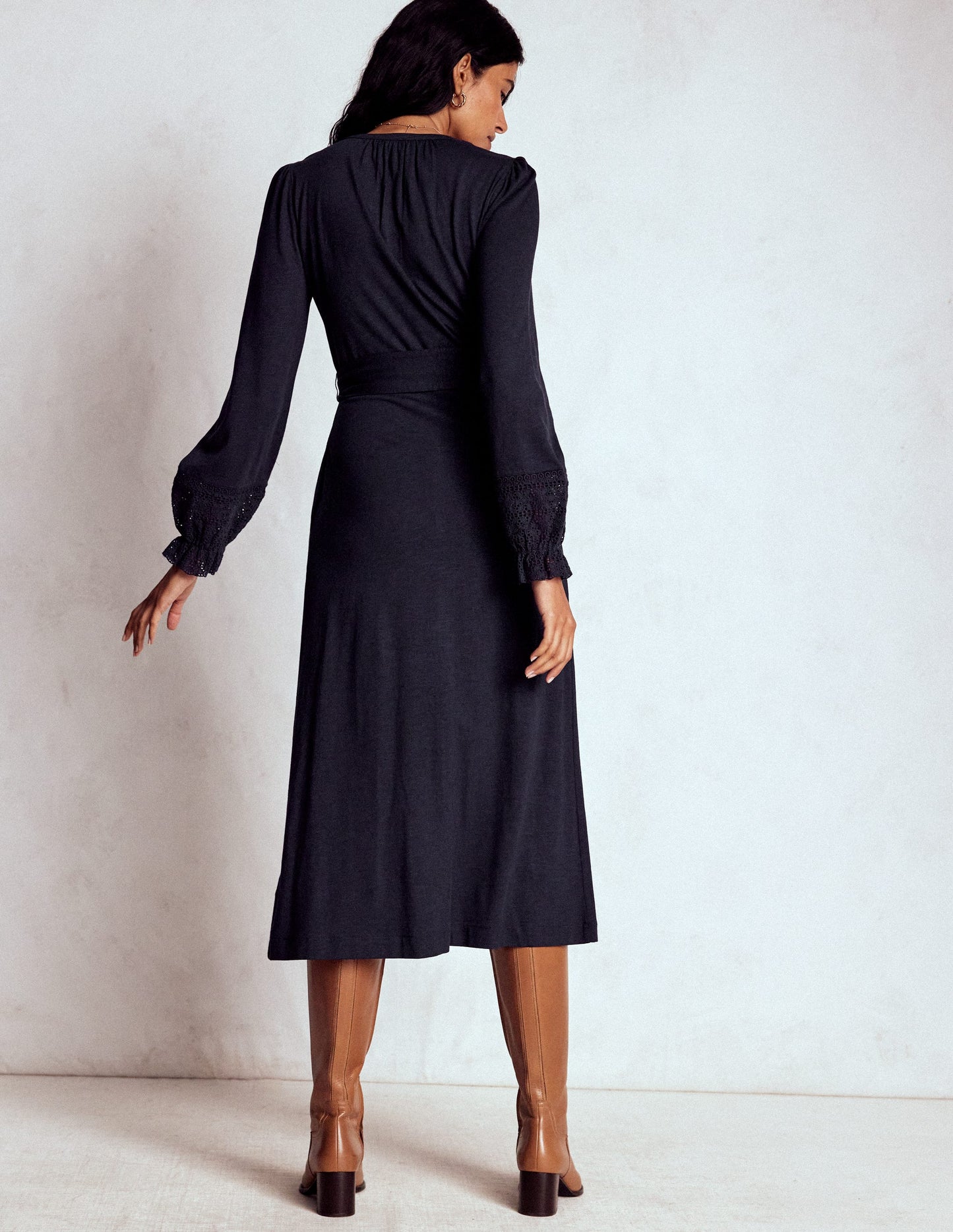 Pippa Broderie Jersey Dress-Navy