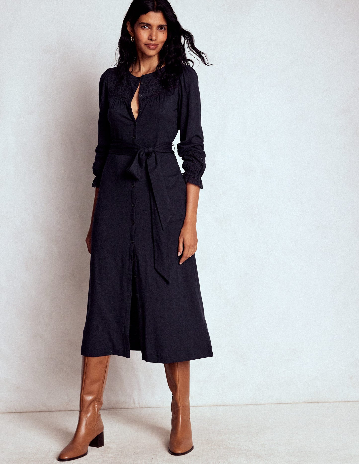 Pippa Broderie Jersey Dress-Navy