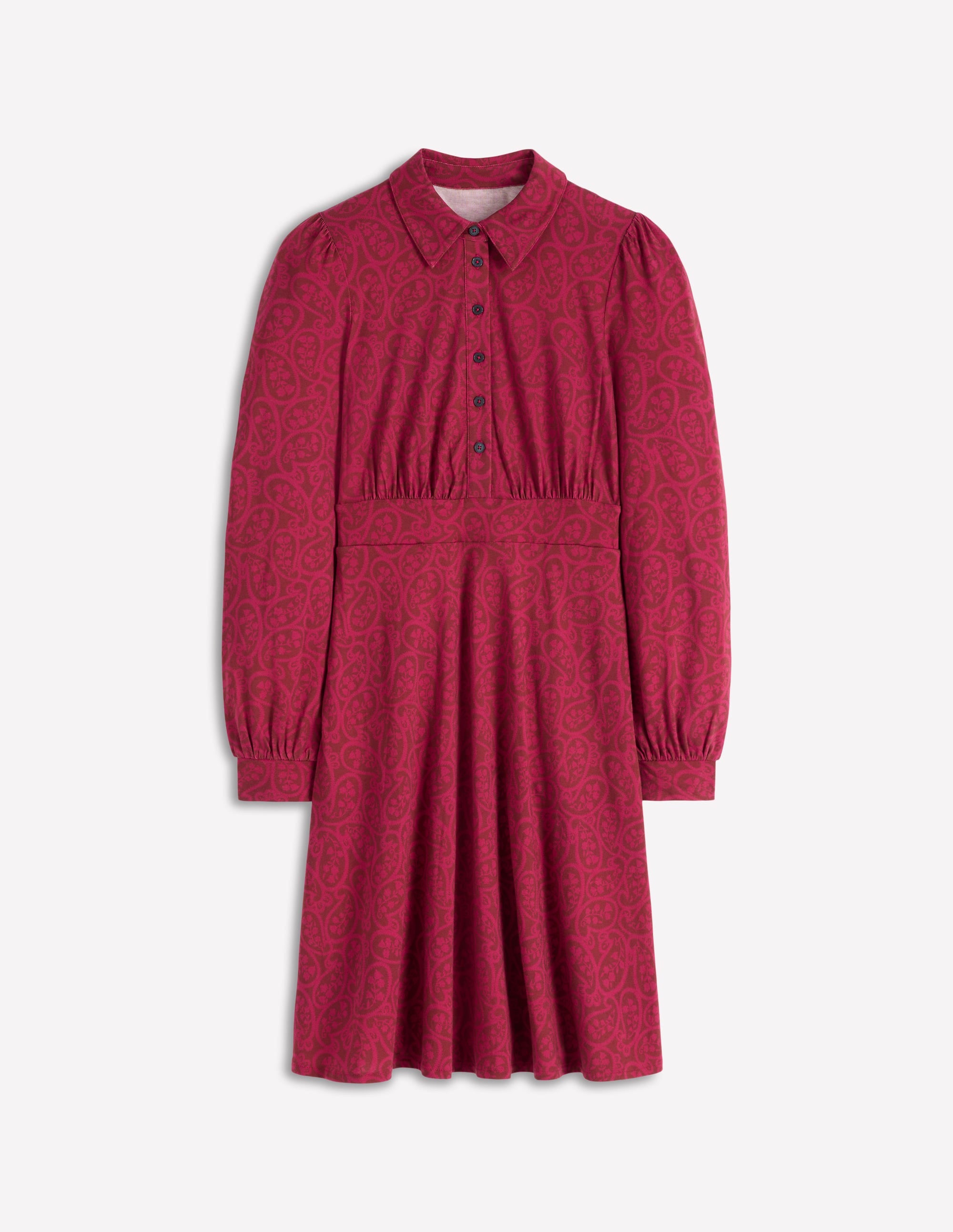 Orla Short Jersey Shirt Dress-Chestnut, Blossomy Paisley - Image 5