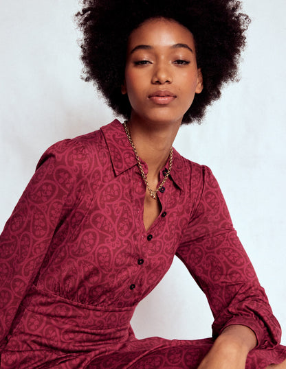 Orla Short Jersey Shirt Dress-Chestnut, Blossomy Paisley-2