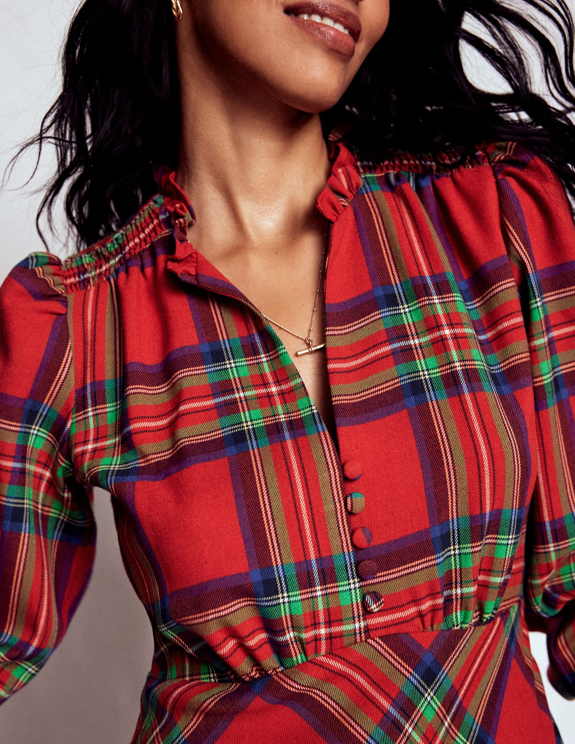 Cassie Check Tea Dress-Red, Blue and Green Check - Image 3