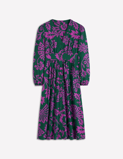 Natalia Long Sleeve Tea Dress-Emerald Night, Elaborate Vine-6