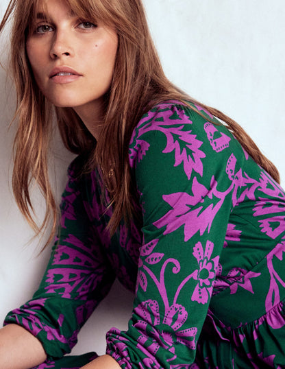 Natalia Long Sleeve Tea Dress-Emerald Night, Elaborate Vine-2