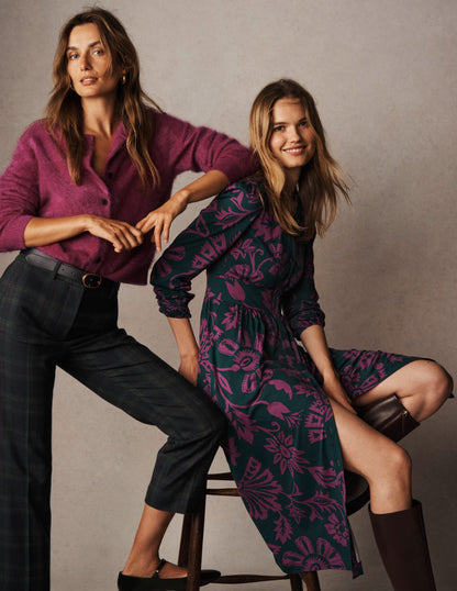 Natalia Long Sleeve Tea Dress-Emerald Night, Elaborate Vine-5