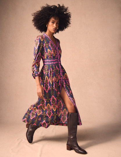 Natalia Long Sleeve Tea Dress-French Navy, Ornate Charm-5