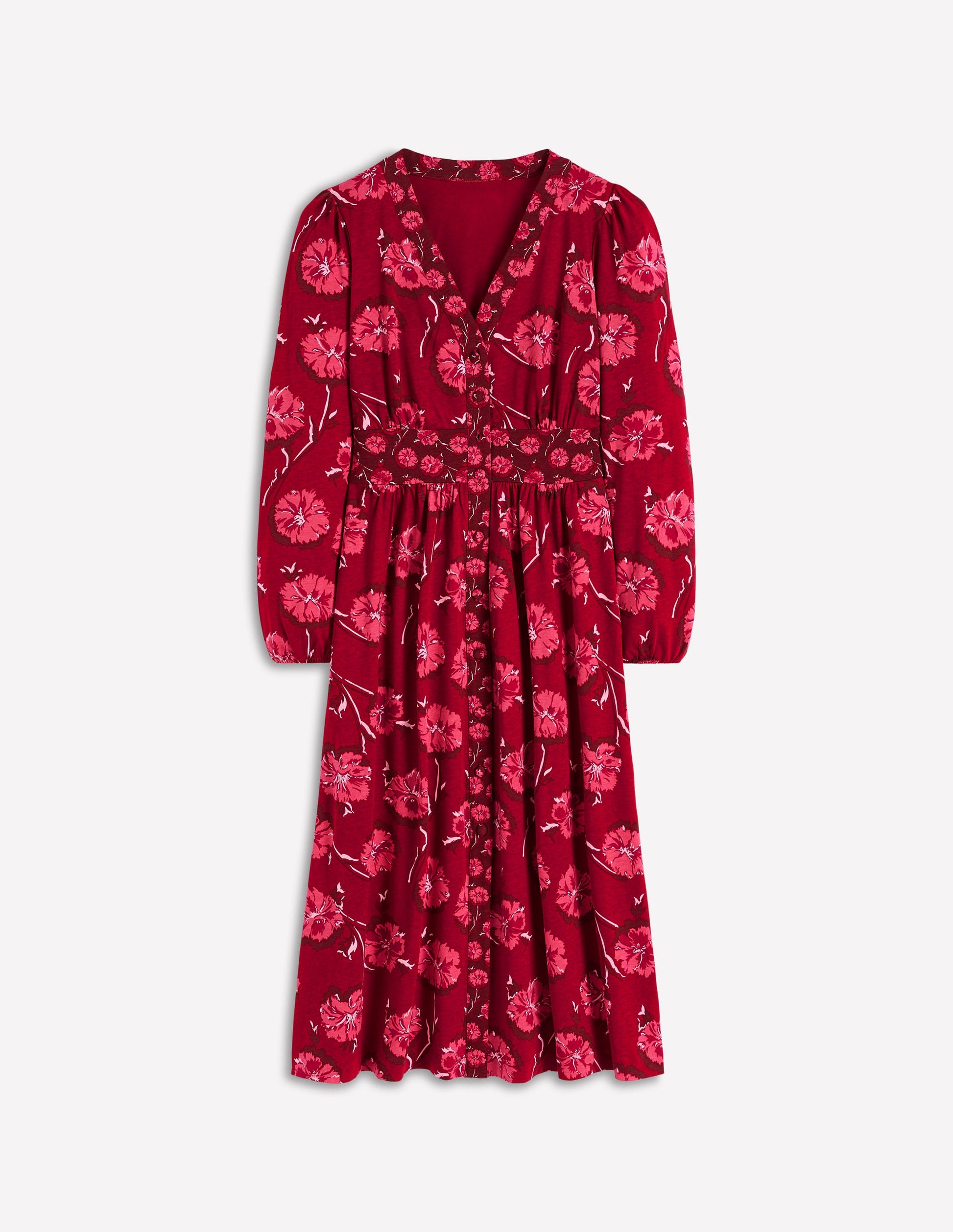 Natalia Long Sleeve Tea Dress-Red, Delicate Carnation-7