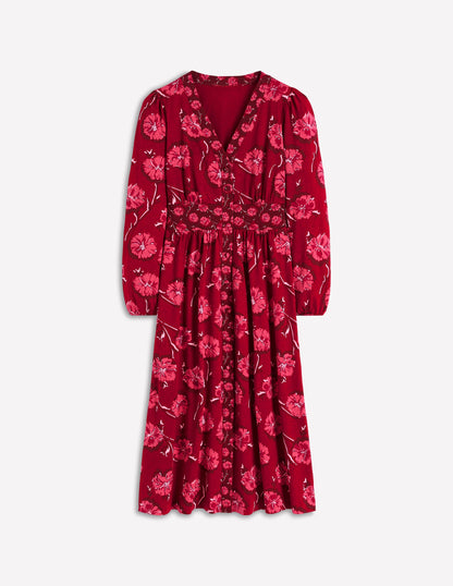 Natalia Long Sleeve Tea Dress-Red, Delicate Carnation-7