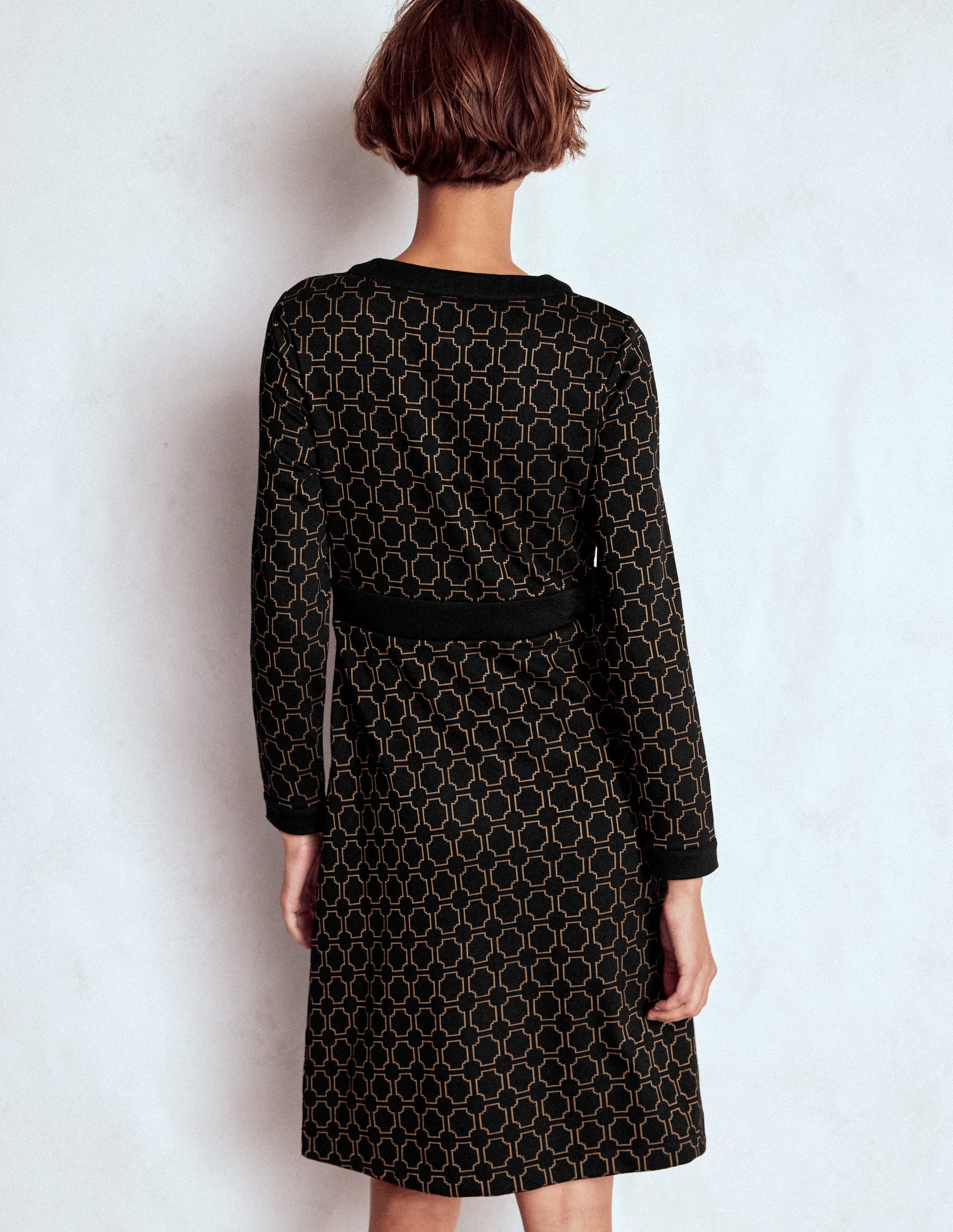 Lavinia Button Shift Dress-Black/Camel Jacquard | Boden UK Lavinia Button Shift Dress-Black/Camel Jacquard | Boden UK