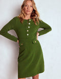 Lavinia Button Shift Dress-Green Fir