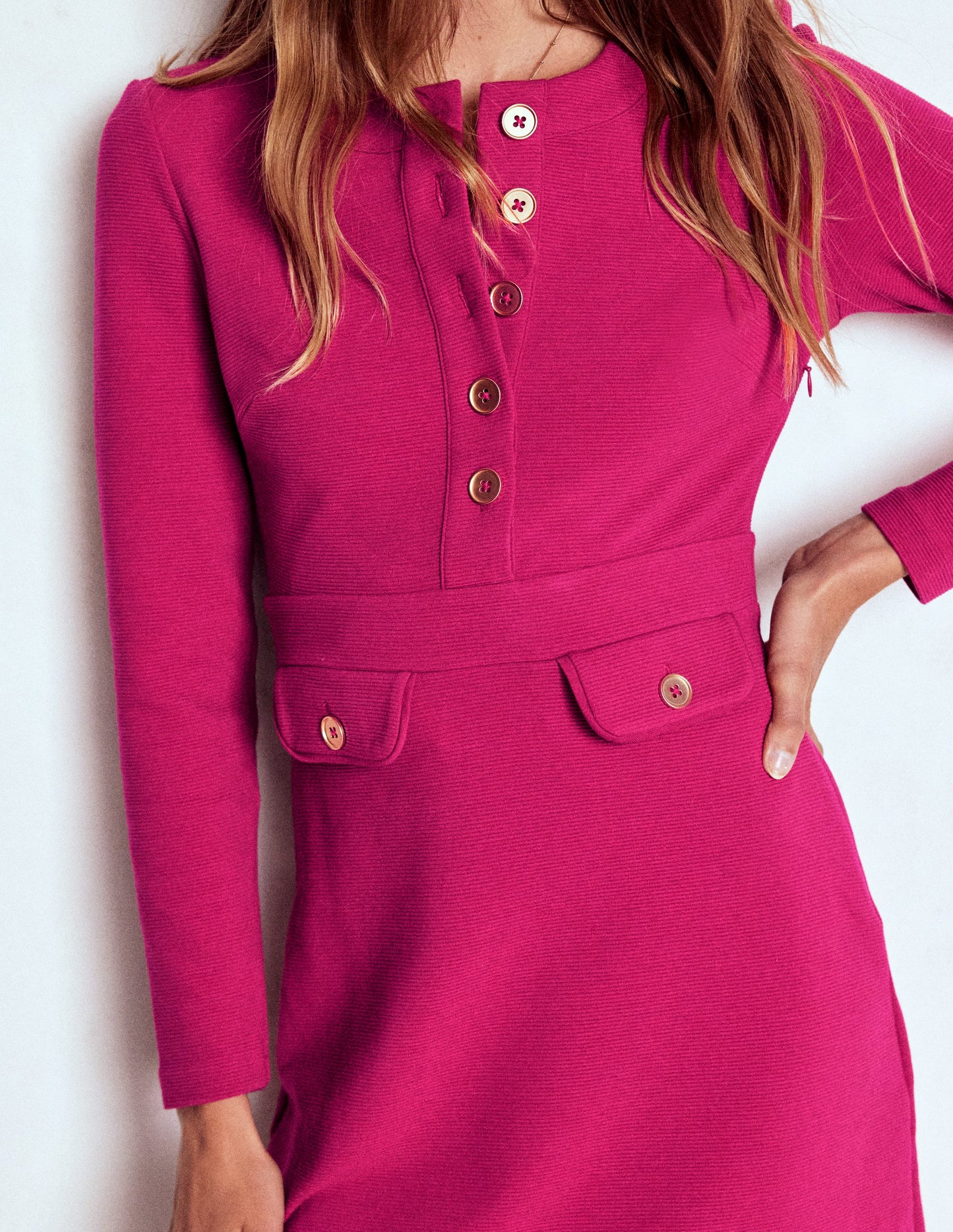 Lavinia Button Shift Dress-Vibrant Pink