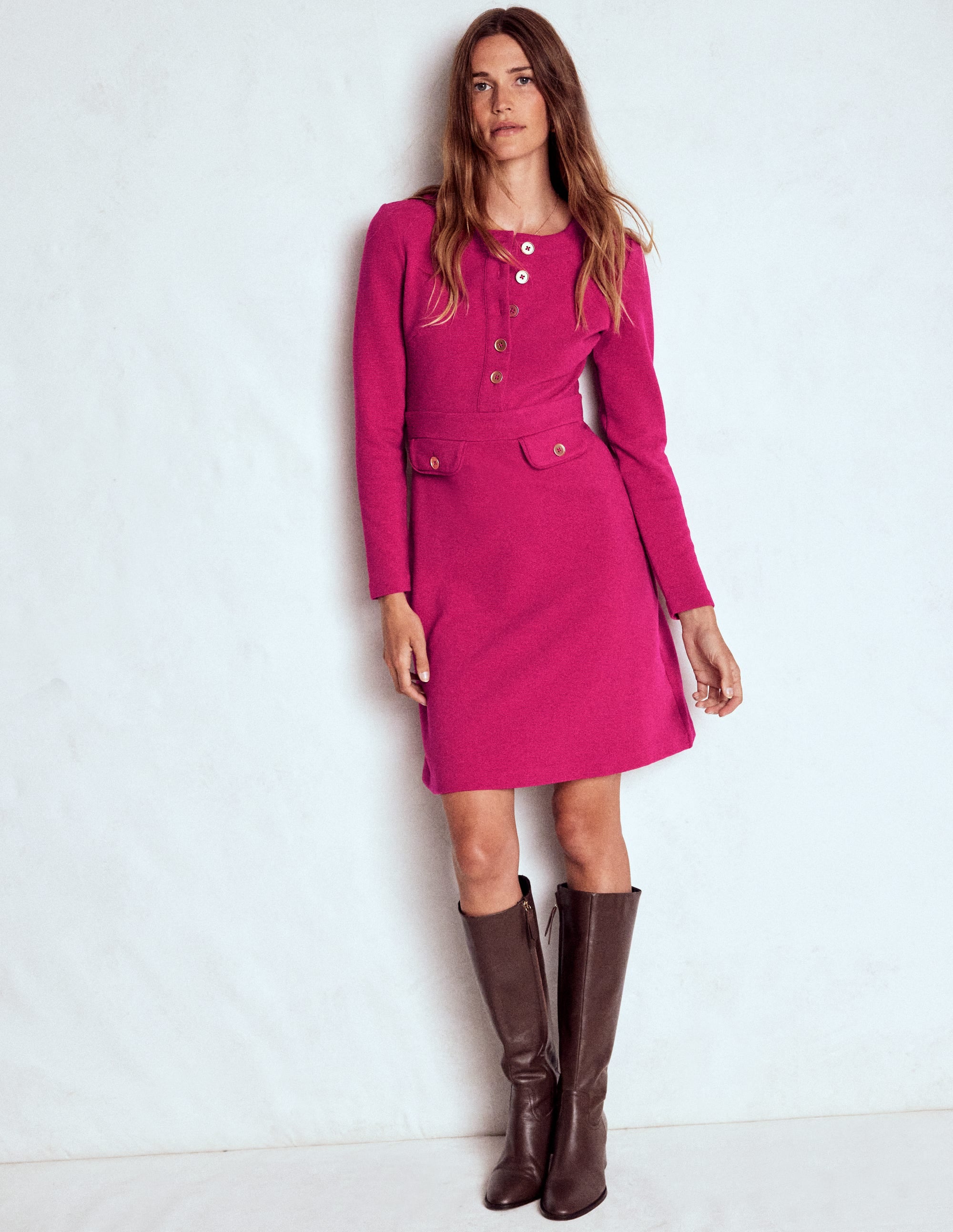 Lavinia Button Shift Dress-Vibrant Pink - Image 4