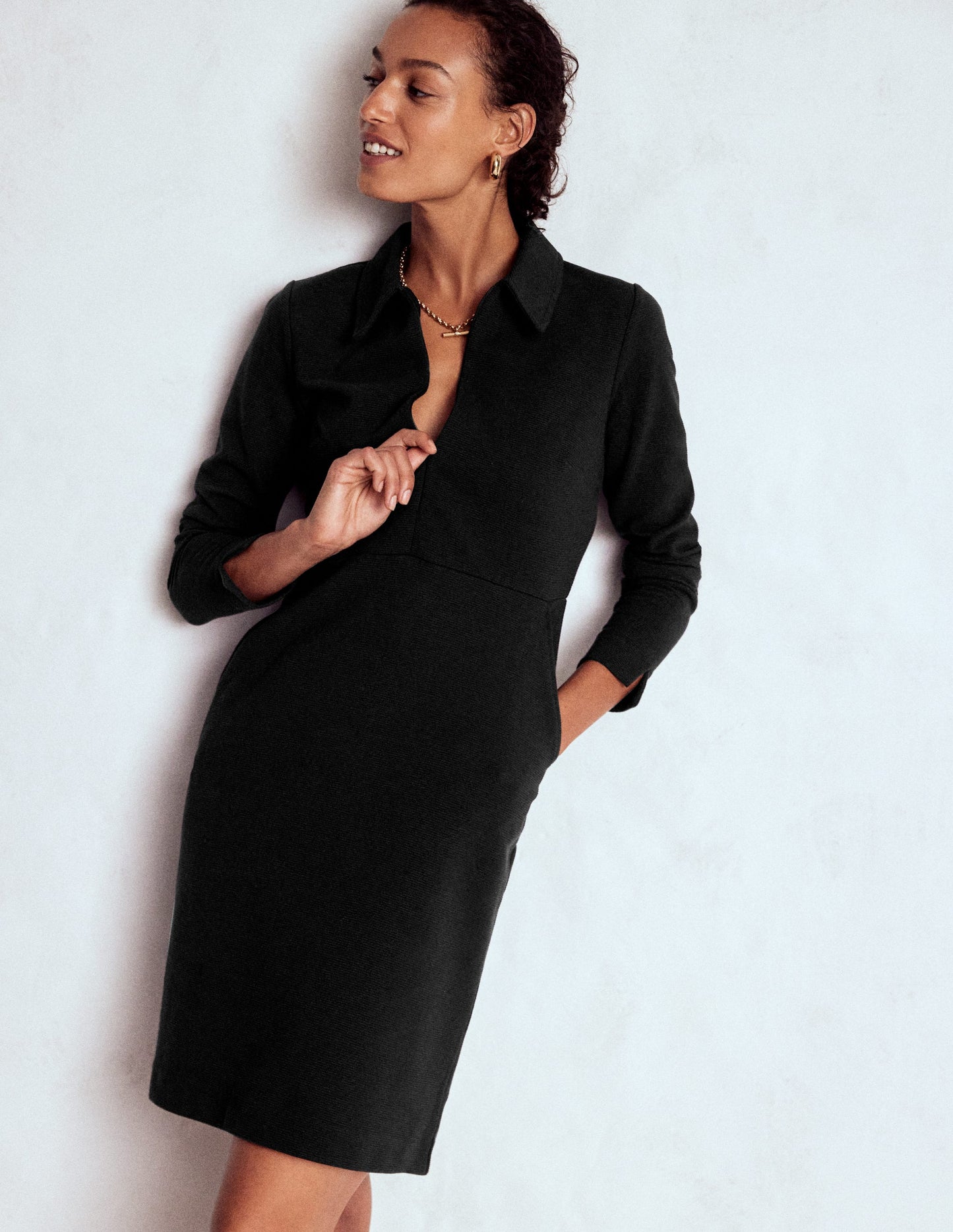 Cam Zip-up Ottoman Dress-Black