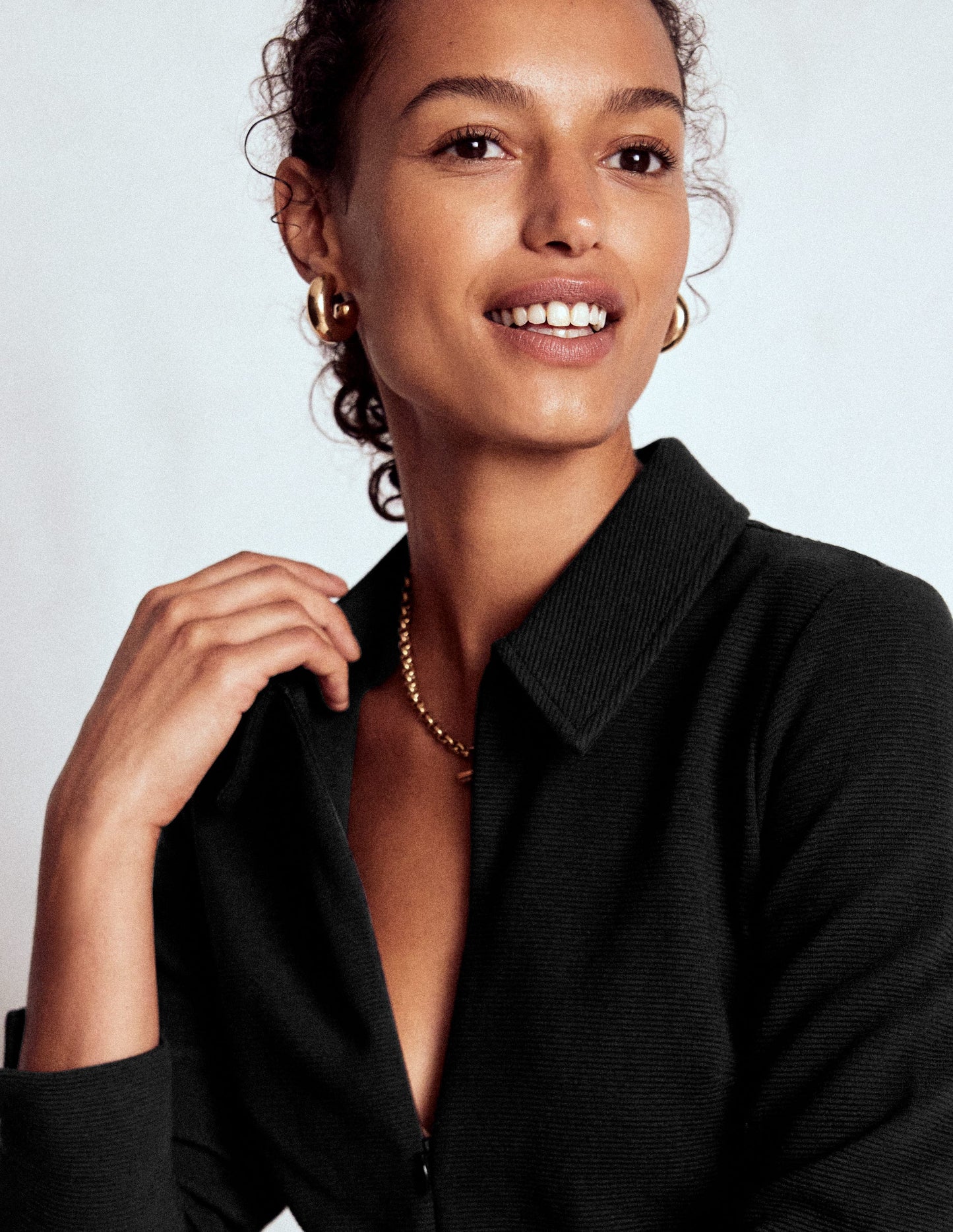 Cam Zip-up Ottoman Dress-Black