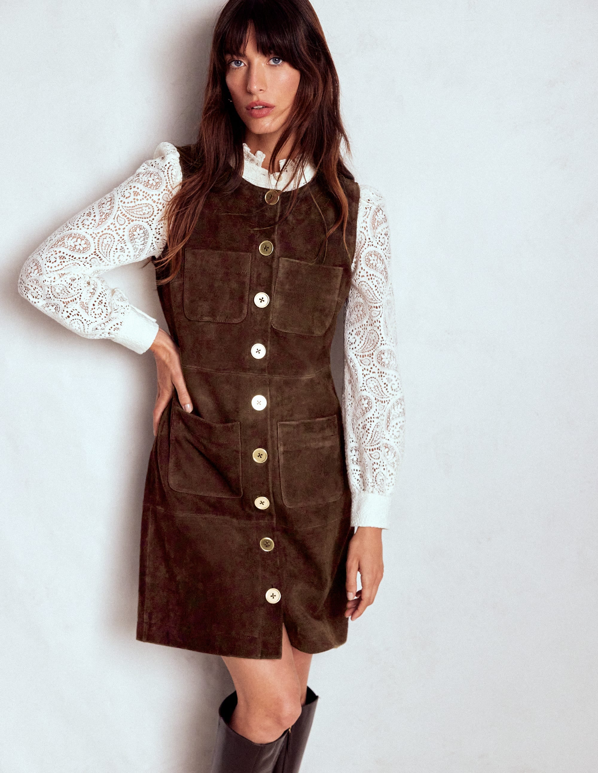 Evelyn Suede Shift Dress-Dark Chocolate - Image 1