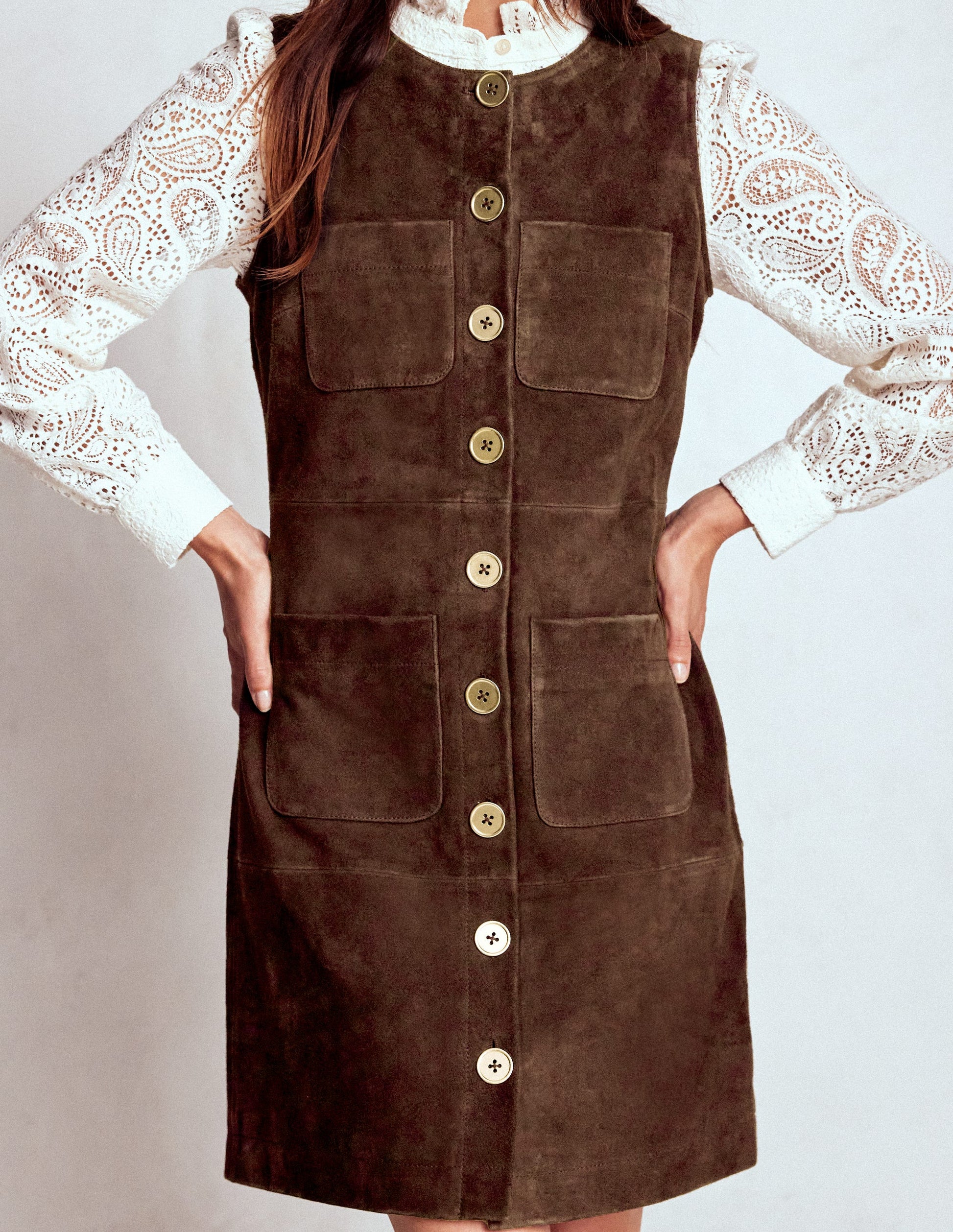 Evelyn Suede Shift Dress-Dark Chocolate-4