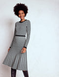 Maria Button Knitted Dress-Black and Ivory Dogstooth