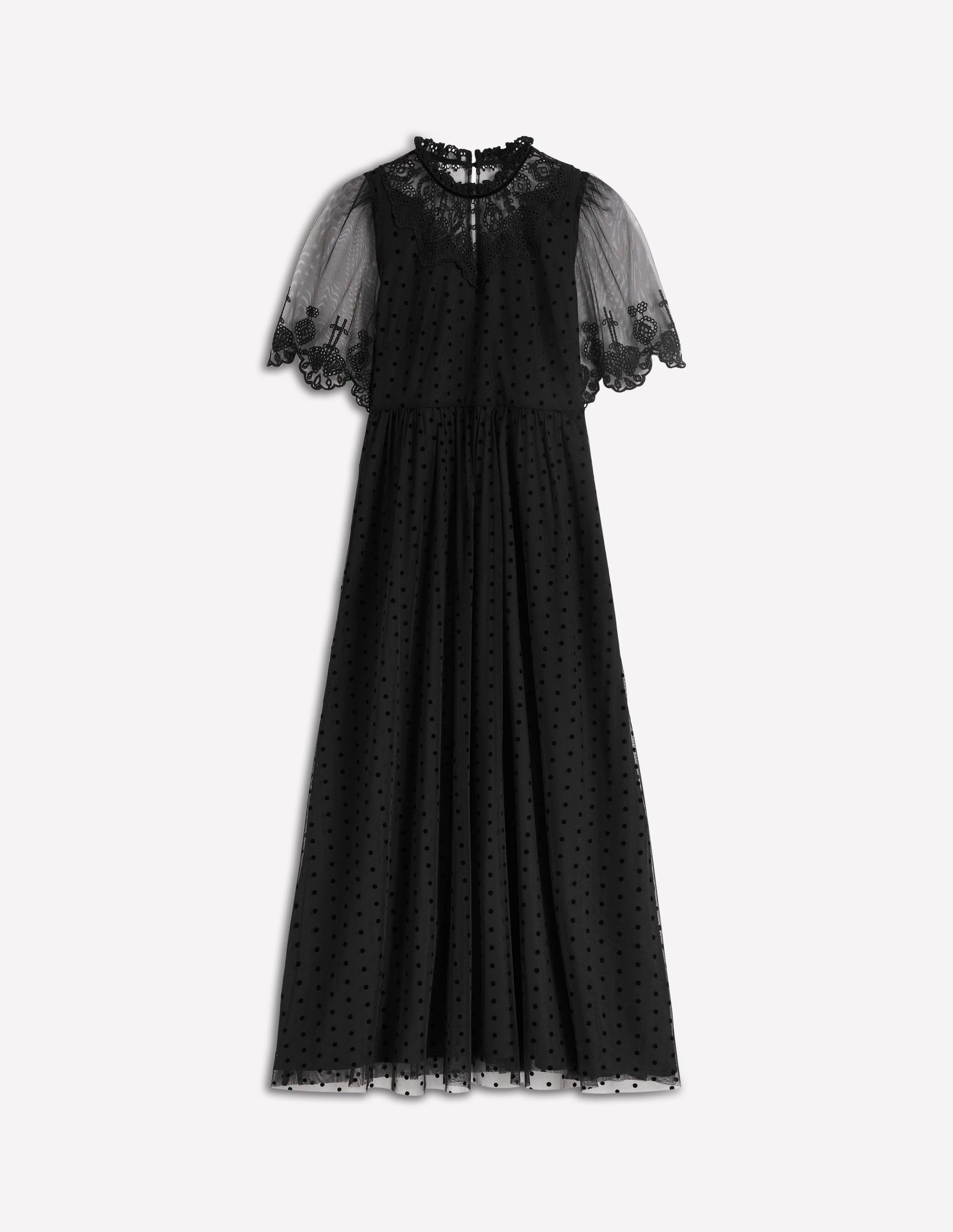 Embroidered Tulle Party Dress-Black-8