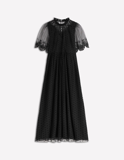 Embroidered Tulle Party Dress-Black-8