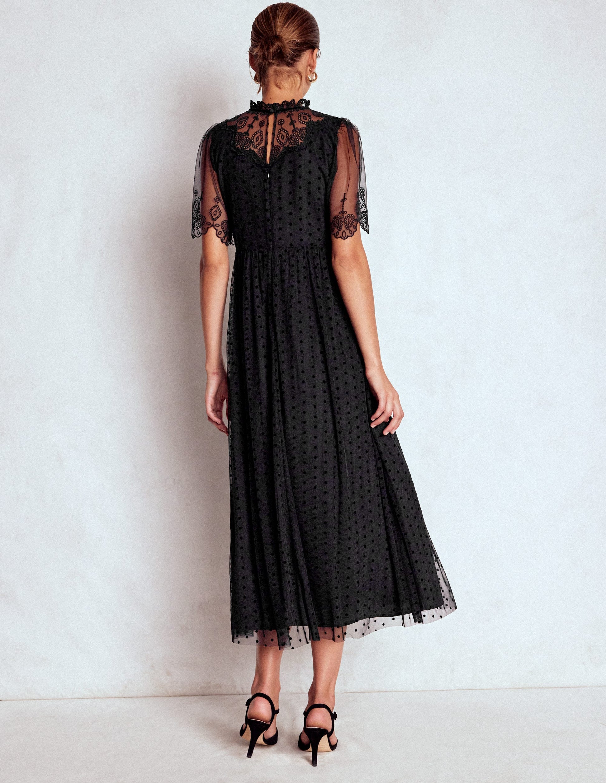 Embroidered Tulle Party Dress-Black-3