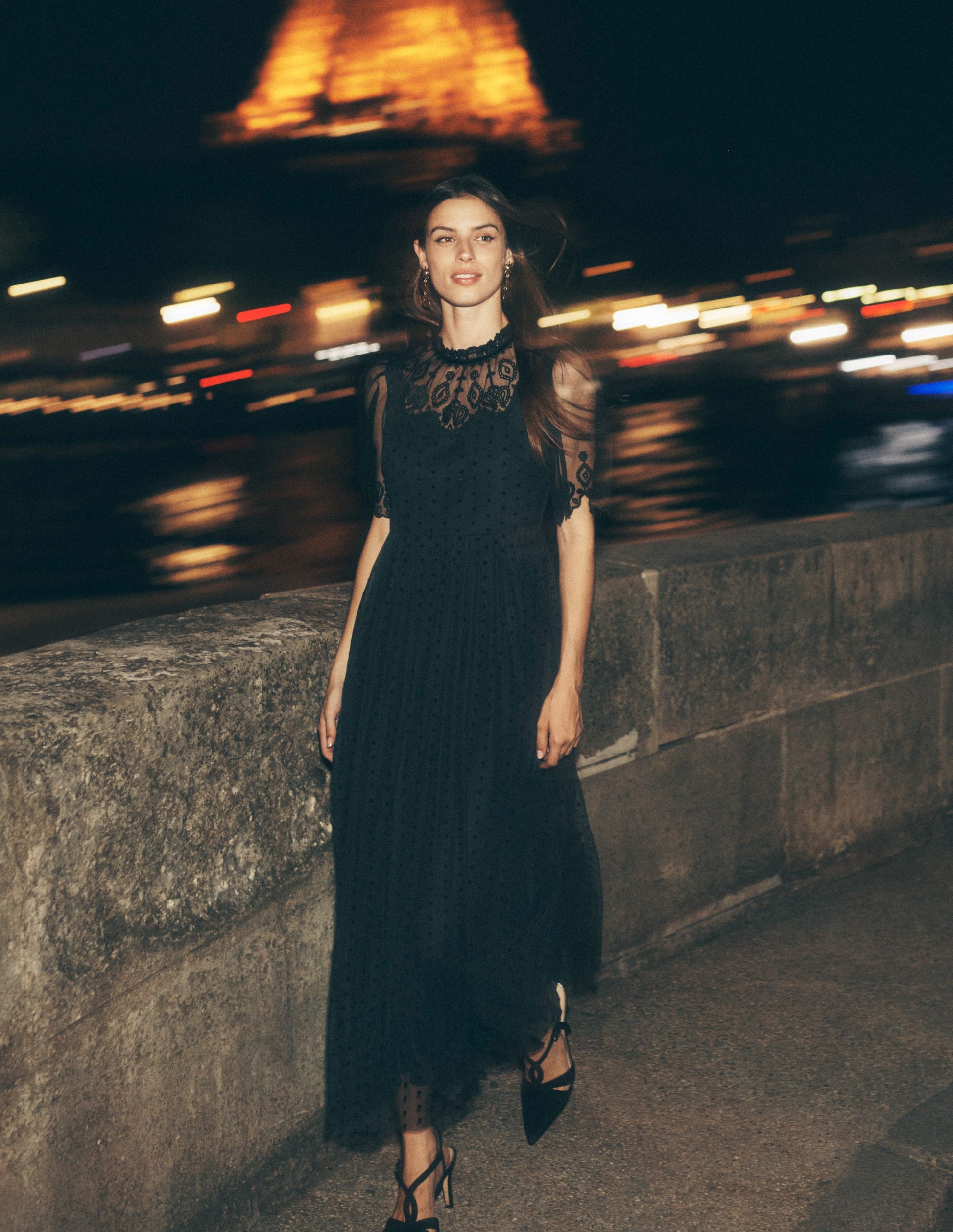 Embroidered Tulle Party Dress-Black-7