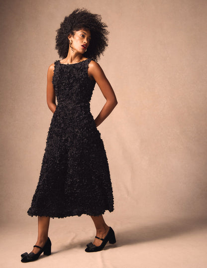 Scoop Back Fit and Flare Dress-Black-7