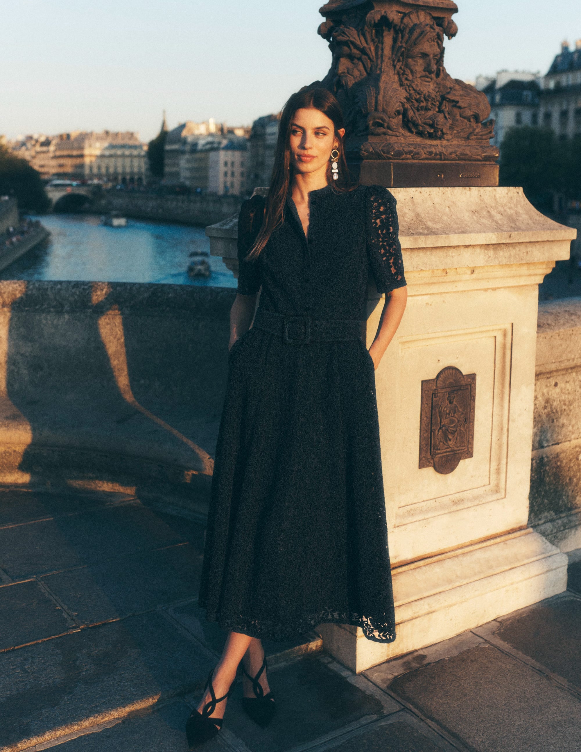 Kate Puff Sleeve Lace Dress-Black - Image 7
