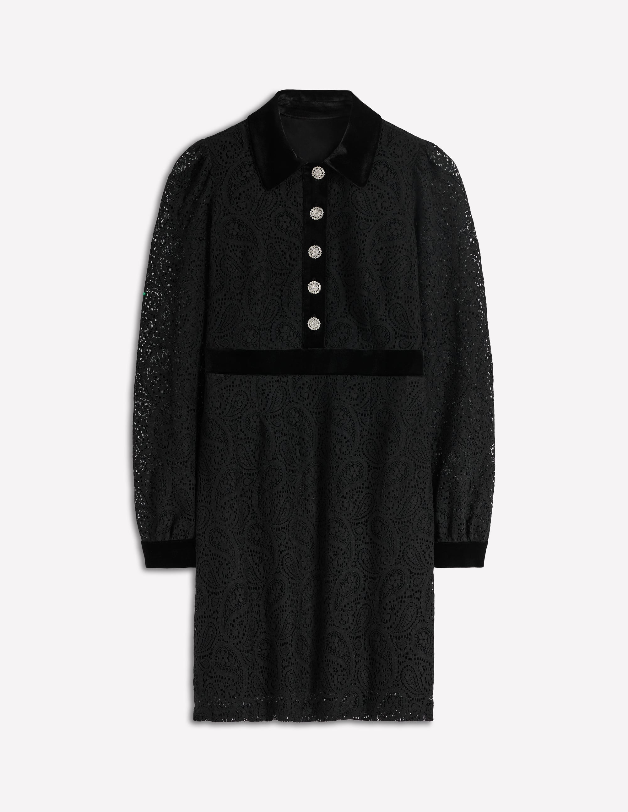 Collar Button Lace Dress-Black - Image 6
