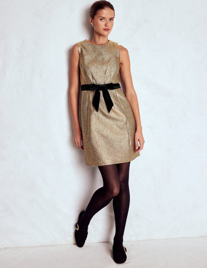 Gold Metallic Shift Dress-Gold Metallic-1