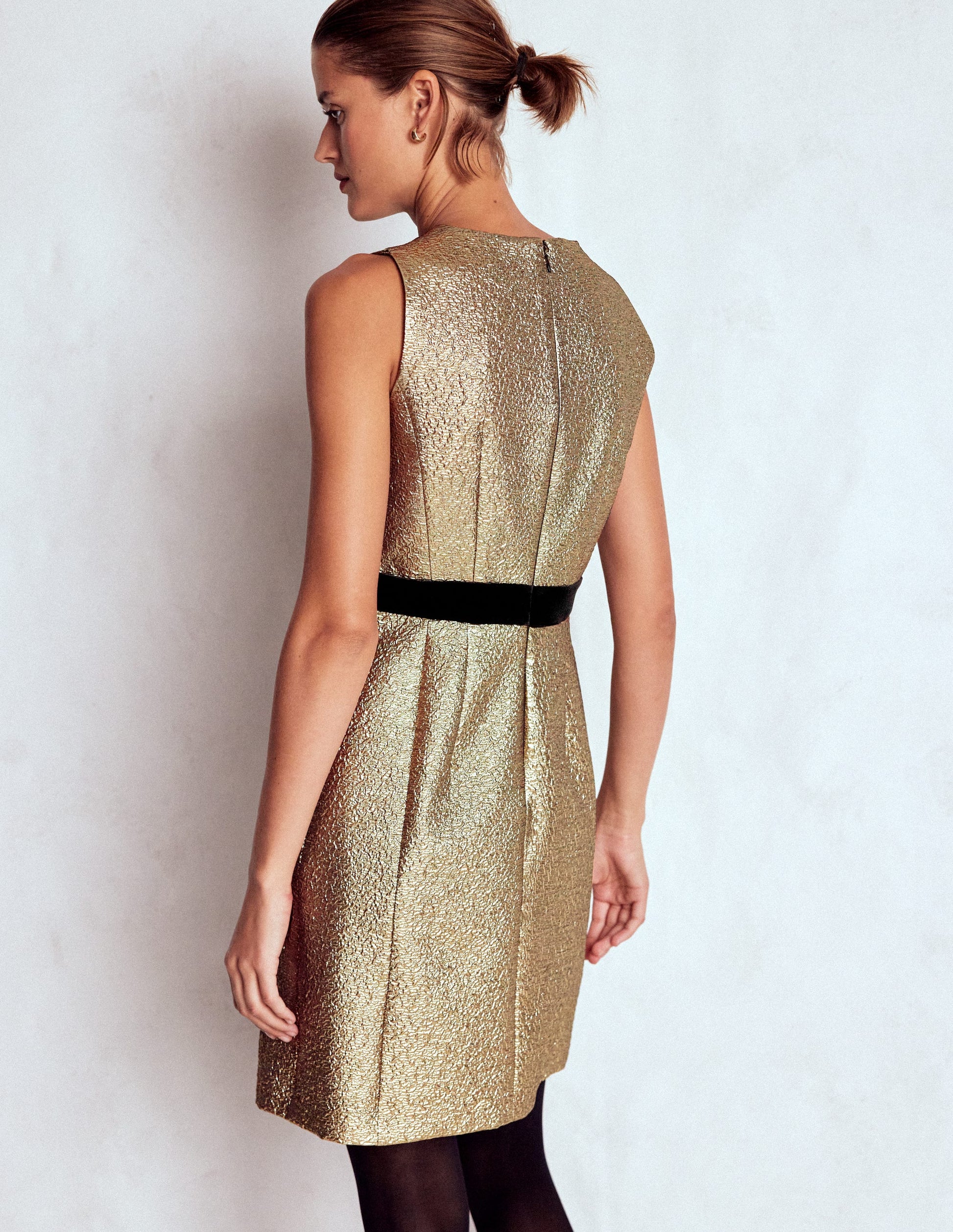 Gold Metallic Shift Dress-Gold Metallic-3