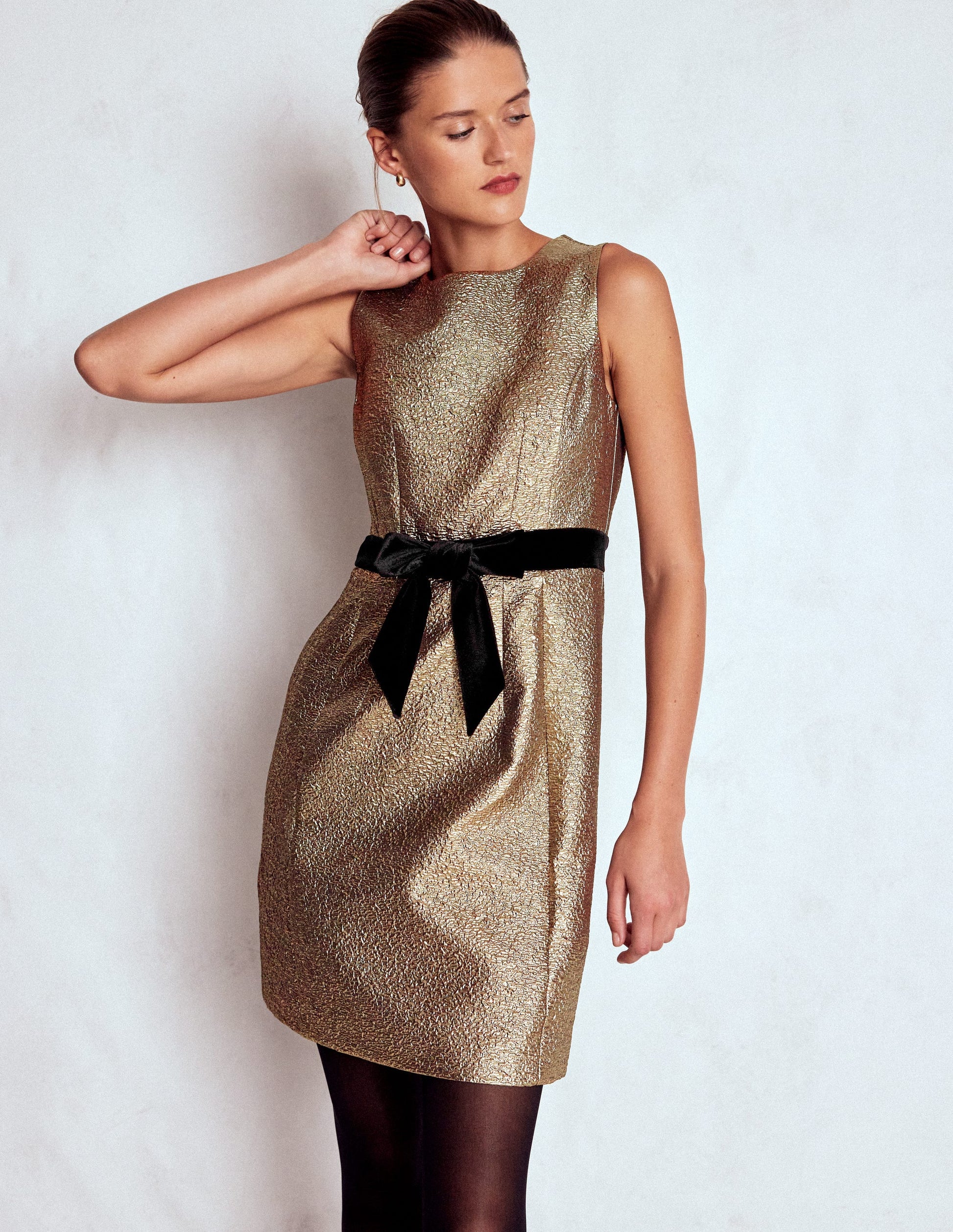 Gold Metallic Shift Dress-Gold Metallic Gold Metallic Shift Dress-Gold Metallic