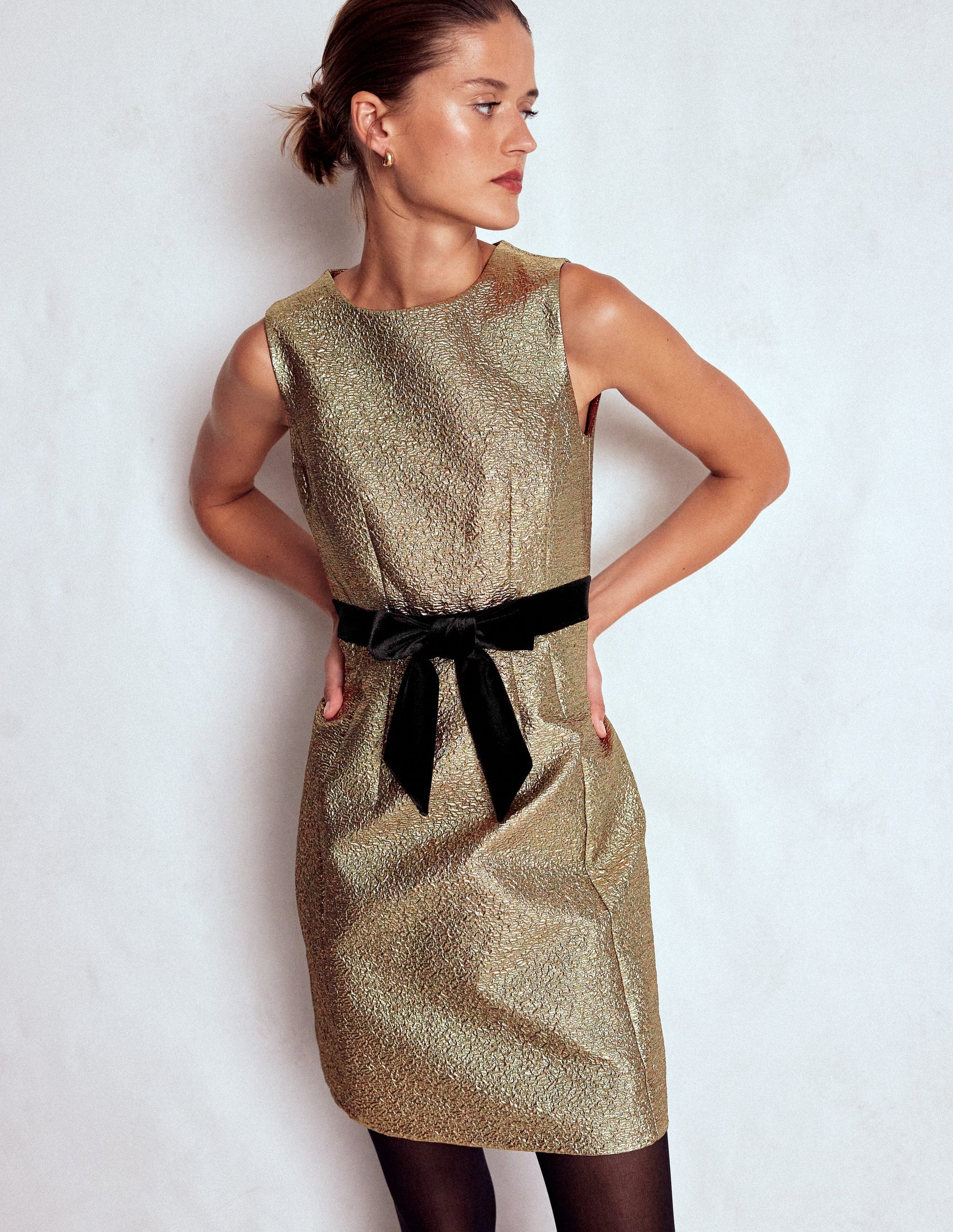 Gold Metallic Shift Dress-Gold Metallic-5