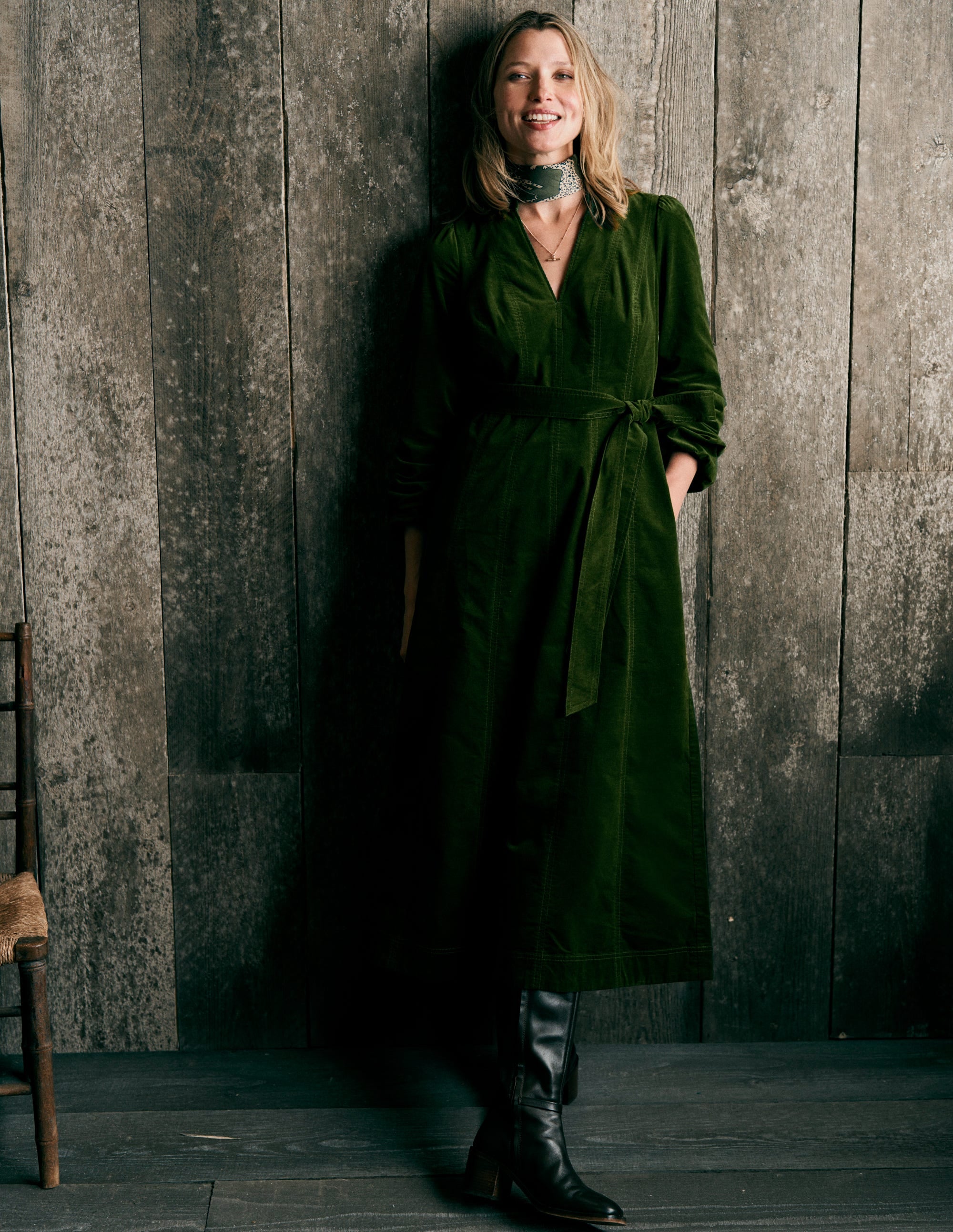 Ros Panelled Cord Midi Dress-Green Fir - Image 2
