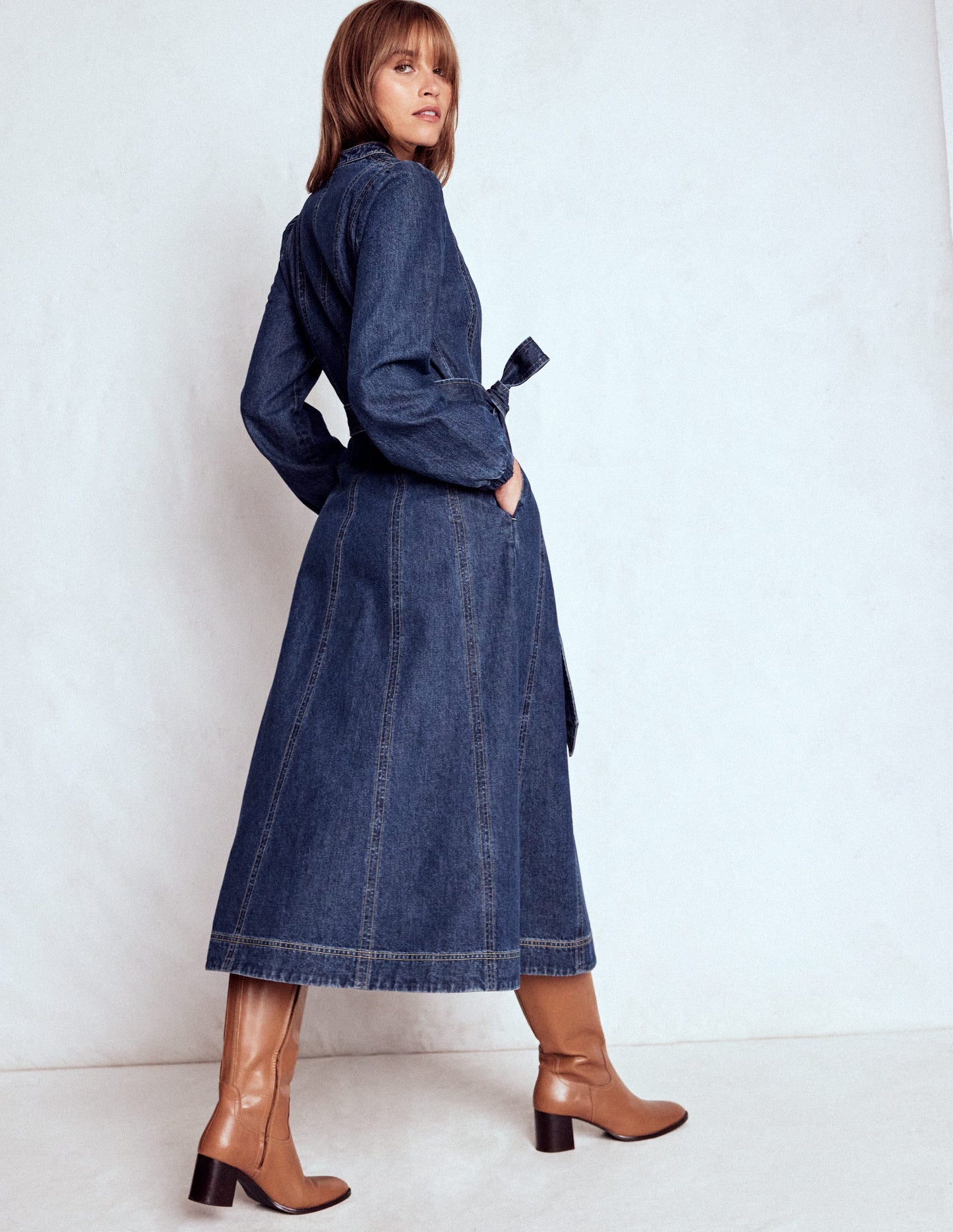 Ros Panelled Denim Midi Dress-Indigo Denim