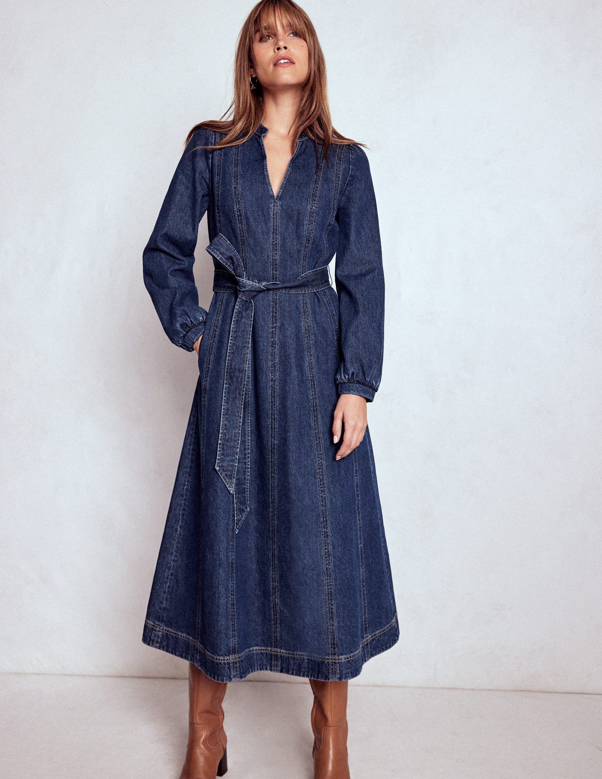 Ros Panelled Denim Midi Dress-Indigo Denim-4