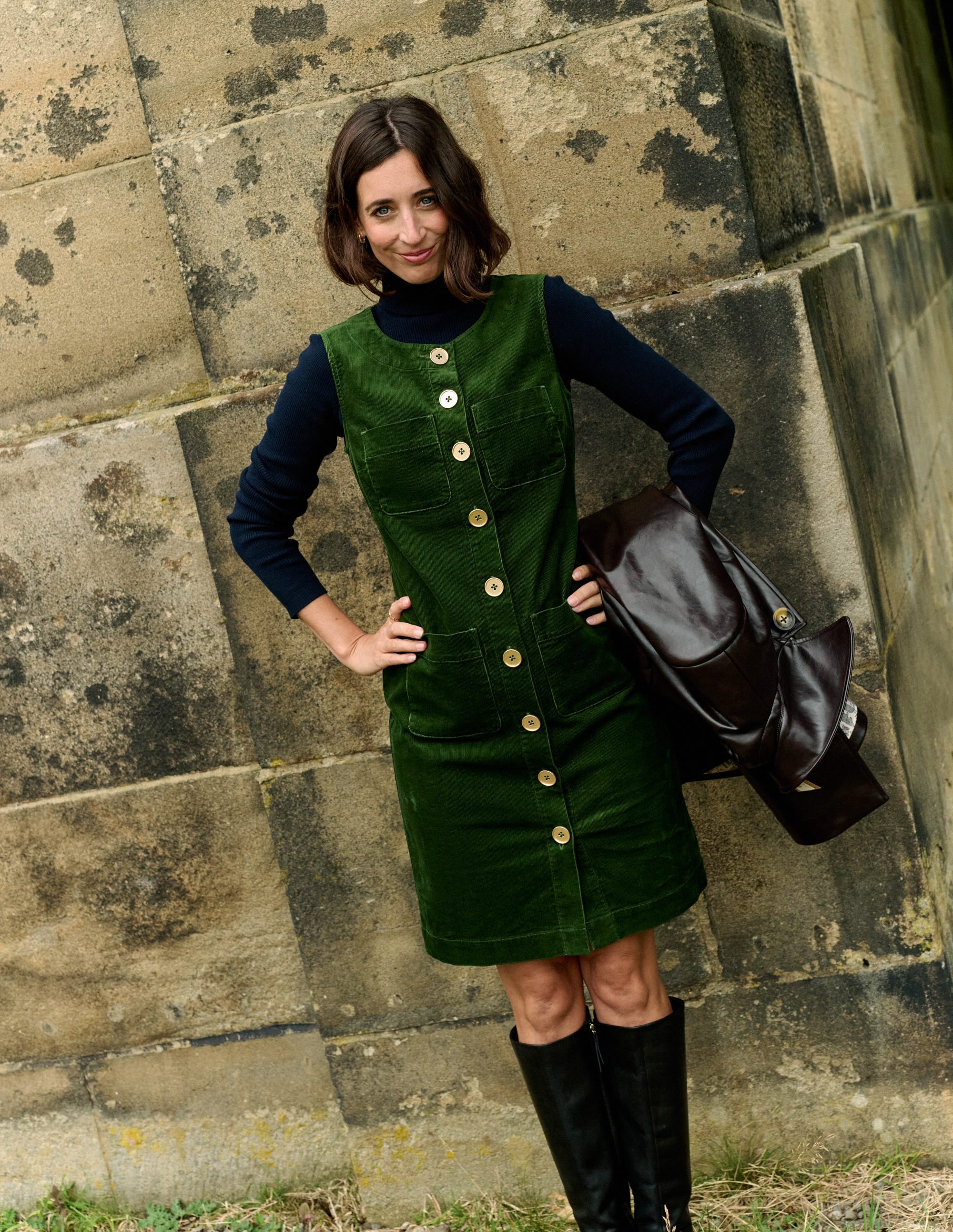 Evelyn Cord Shift Dress-Green Fir - Image 5