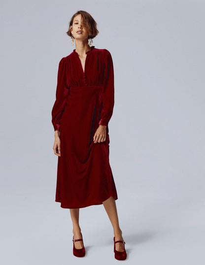 Cassie Velvet Tea Dress-Ruby Red-5