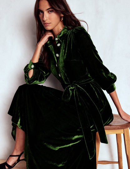 Vivienne Velvet Midi Dress-Green Fir-1