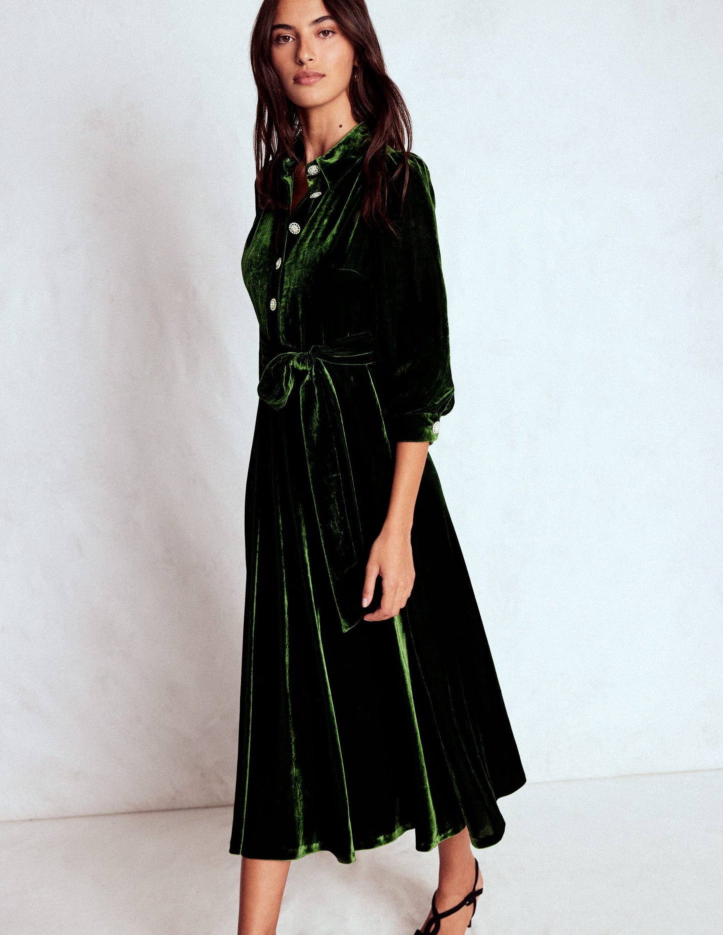 Vivienne Velvet Midi Dress-Green Fir