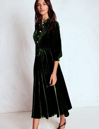 Vivienne Velvet Midi Dress-Green Fir-4