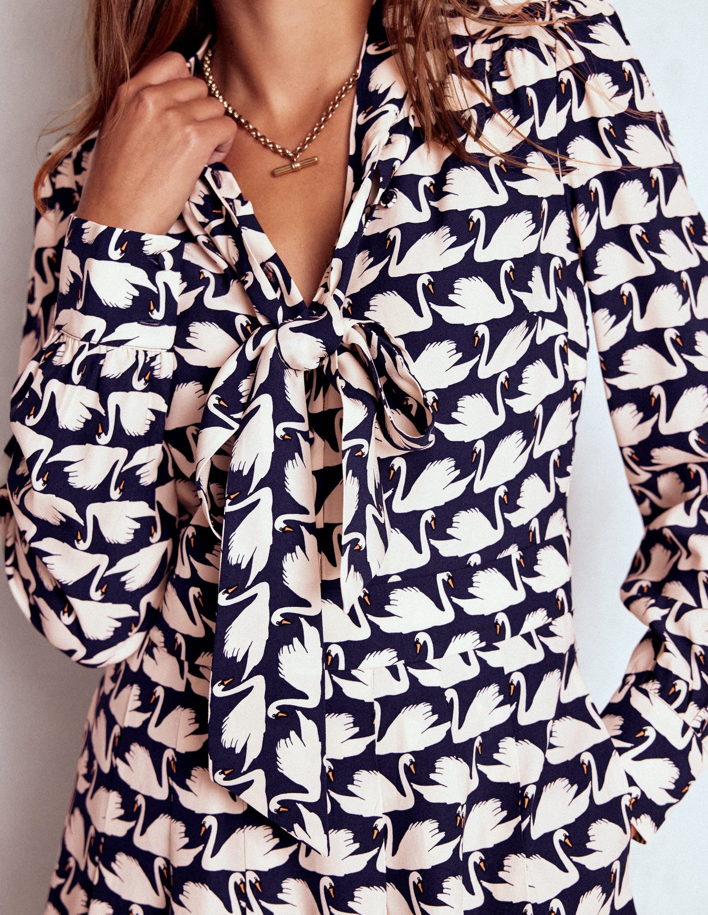 Tie Neck Short Dress-French Navy, Geo Swan