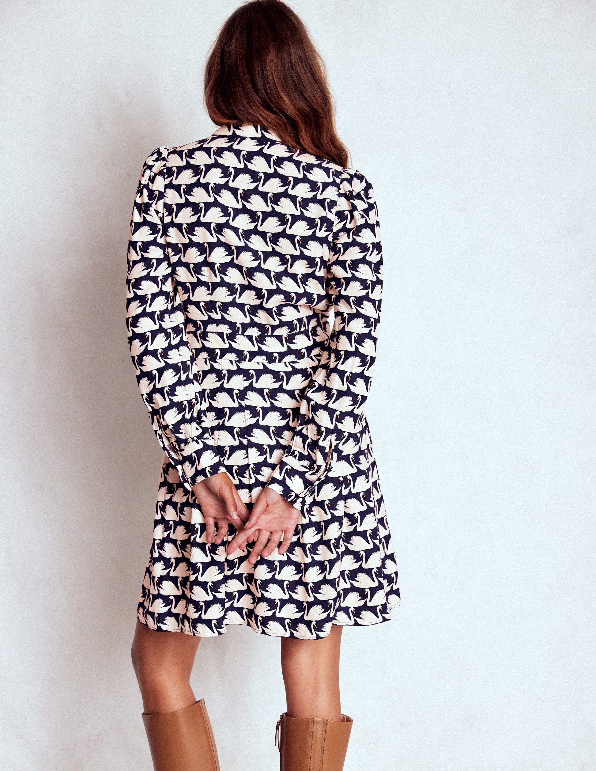 Tie Neck Short Dress-French Navy, Geo Swan-3