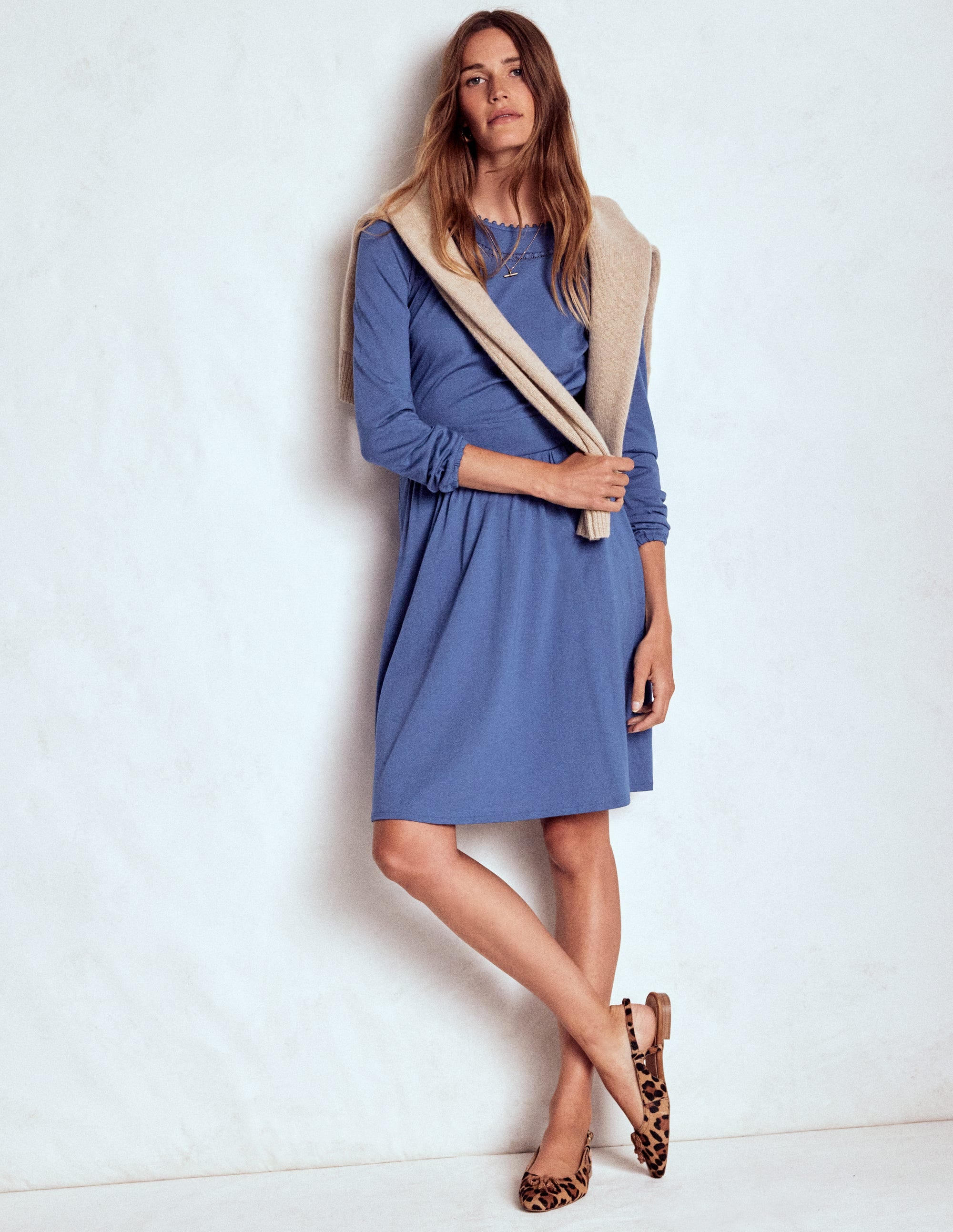 Mila Short Jersey Dress-Denim Blue - Image 1
