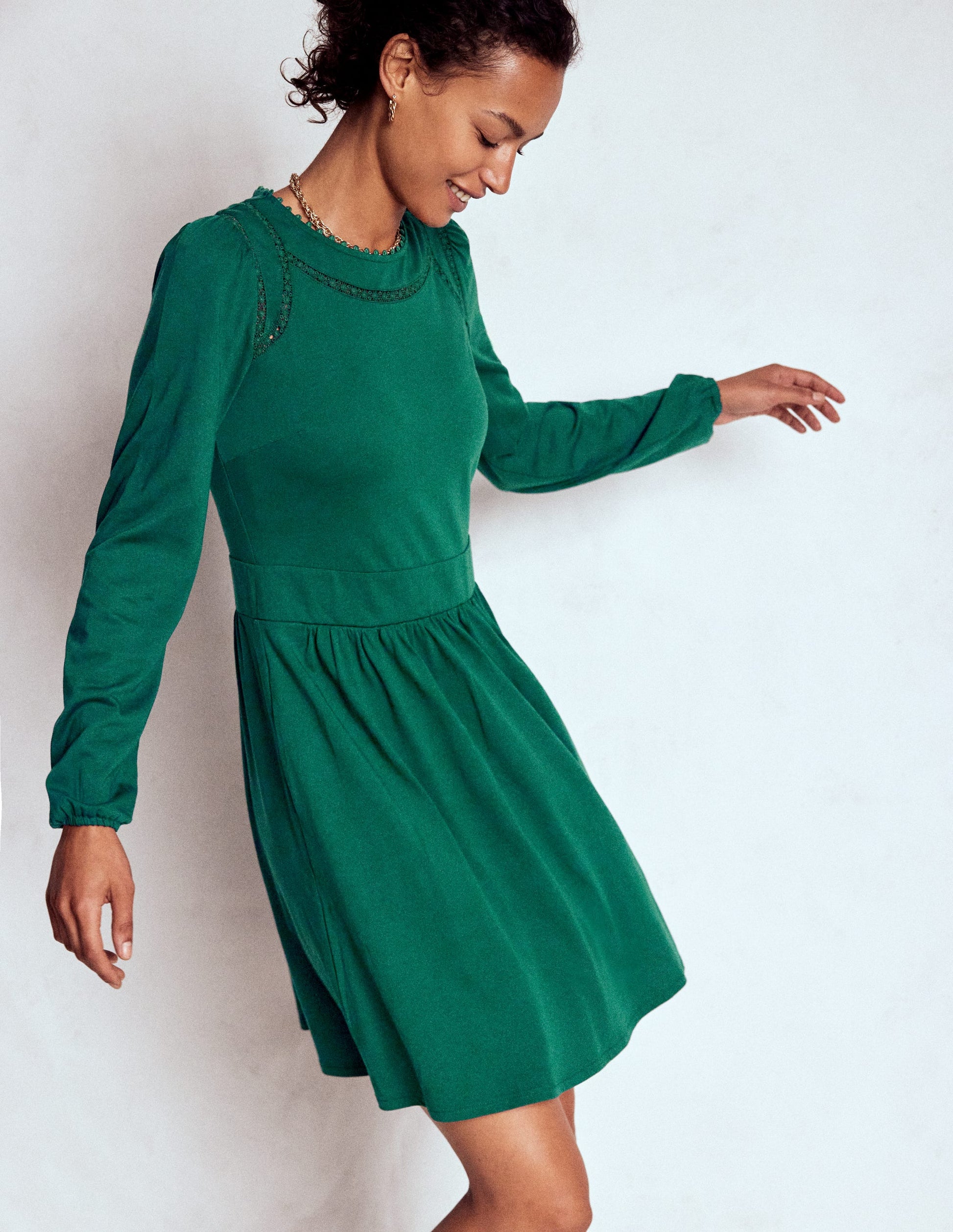 Mila Short Jersey Dress-Emerald Night-1