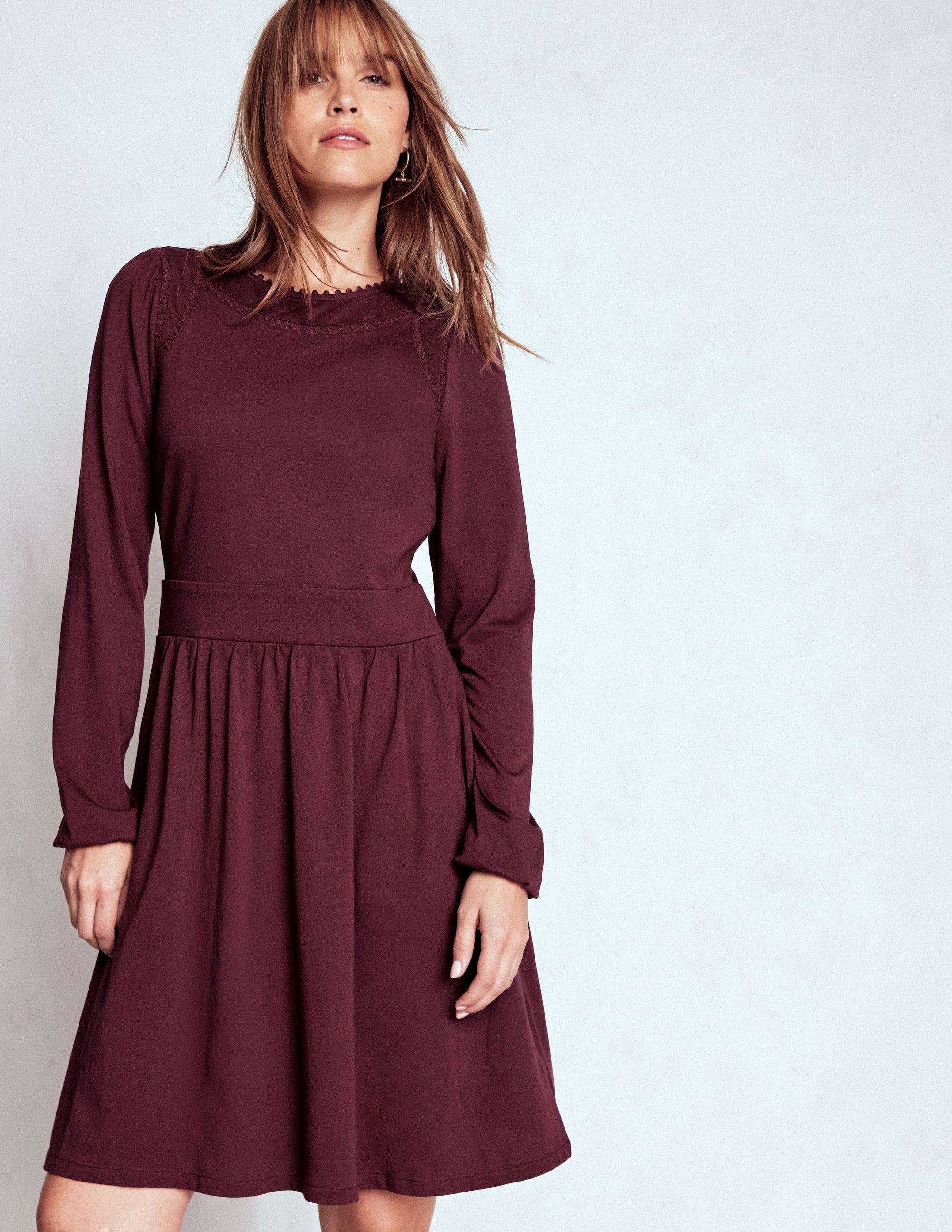 Mila Short Jersey Dress-Dark Cherry - Image 4